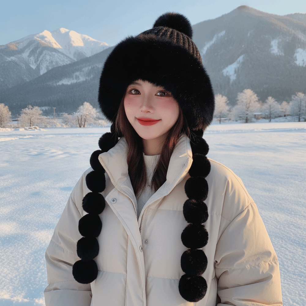 Fleece Lined Pompom Braids Hat - Trapper Hat Ear Flap review and price